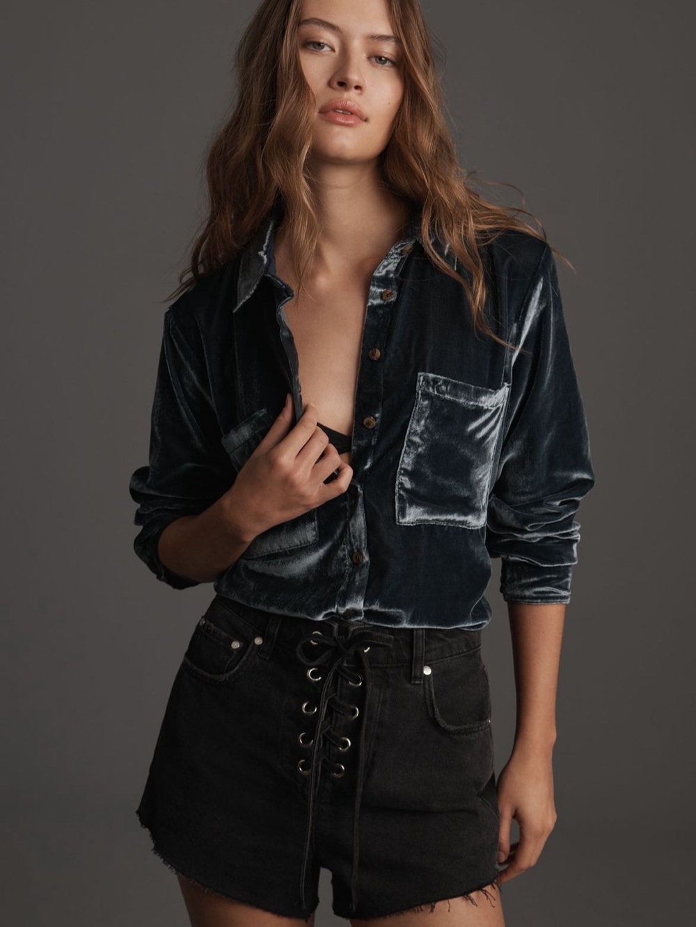 Anthropologie The Hadley Relaxed Velvet Button Down Shirt